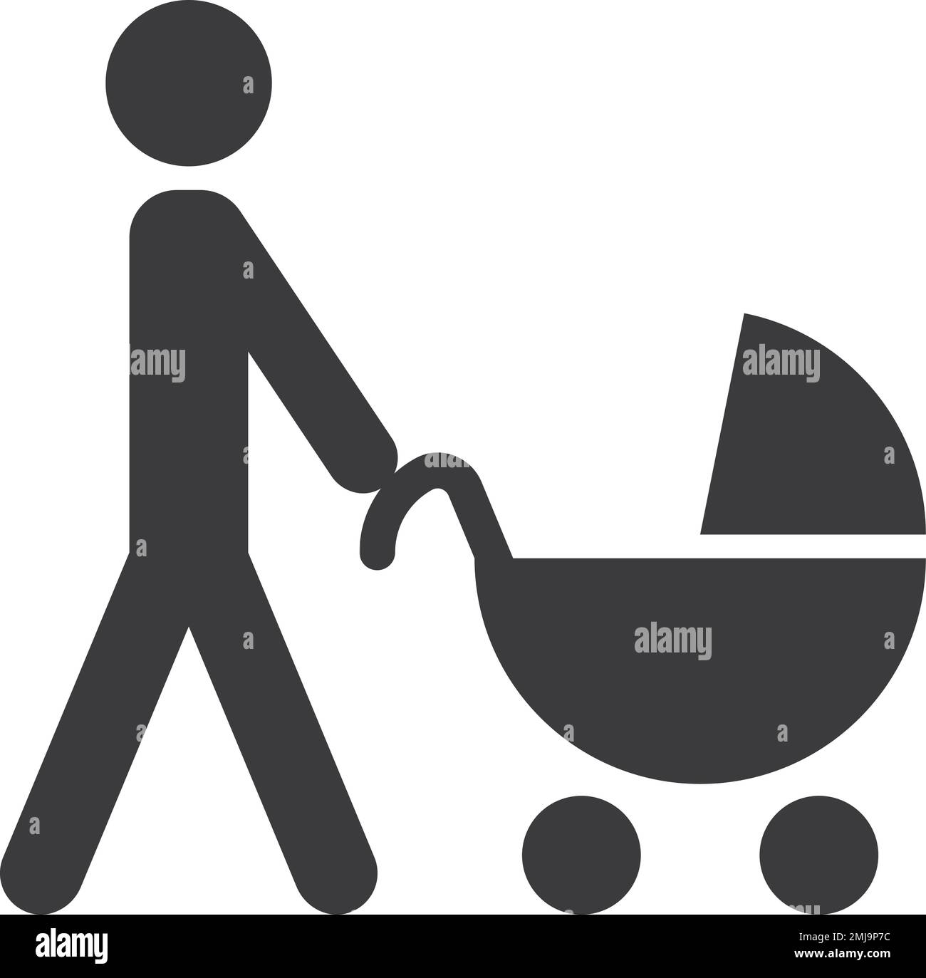 Marche des parents avec une icône noire de chariot de bébé. Garde d'enfants Illustration de Vecteur