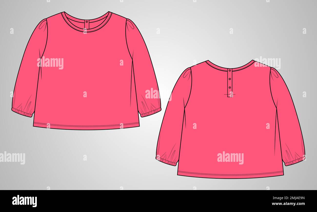 T-shirt mode technique général dessin à plat vectoriel modèle d'illustration vues avant et arrière. Maquette de vêtement de base pour enfant et garçon Illustration de Vecteur