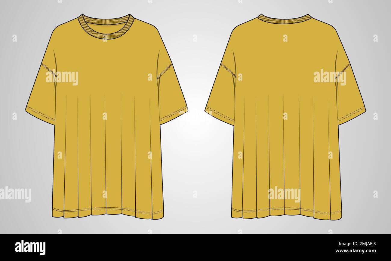 T-shirt surdimensionné hauts Chemisier technique mode dessin plat modèle d'illustration vectoriel vues du devant et du dos. Vêtements maquette de vêtements CAD pour femme Illustration de Vecteur