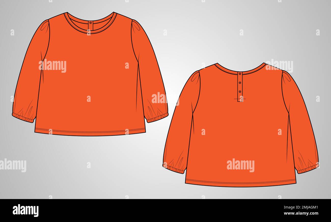 T-shirt mode technique général dessin à plat vectoriel modèle d'illustration vues avant et arrière. Maquette de vêtement de base pour enfant et garçon Illustration de Vecteur