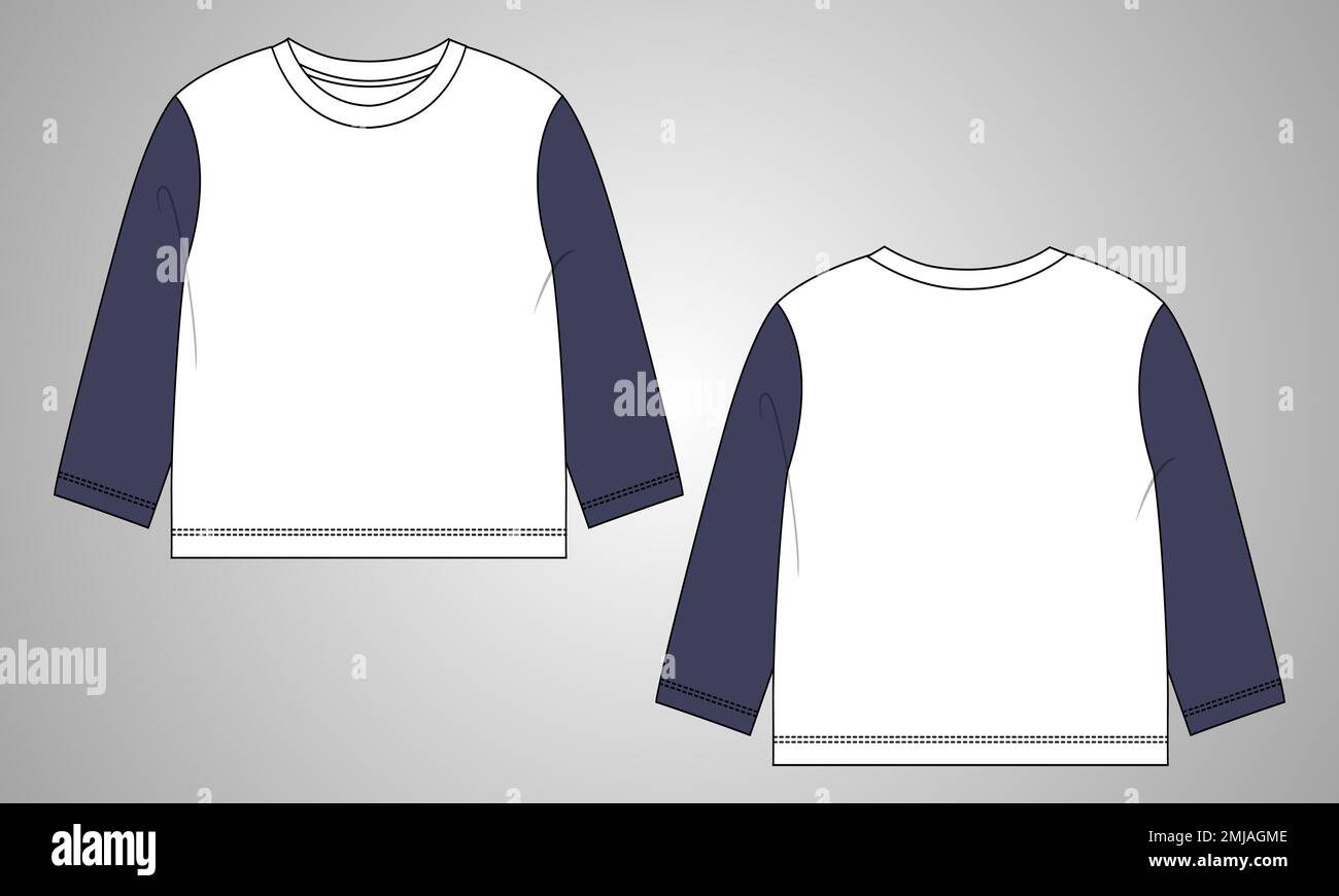 T-shirt mode technique général dessin à plat vectoriel modèle d'illustration vues avant et arrière. Maquette de vêtement de base pour enfant et garçon Illustration de Vecteur