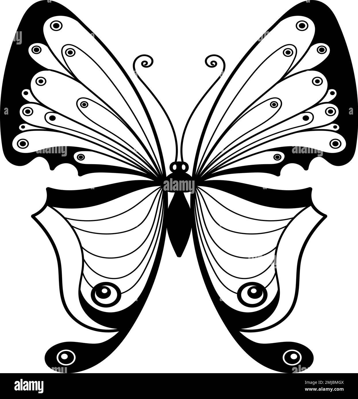 Papillon décoratif avec ailes décoratives noires. Tatouage papillon Illustration de Vecteur