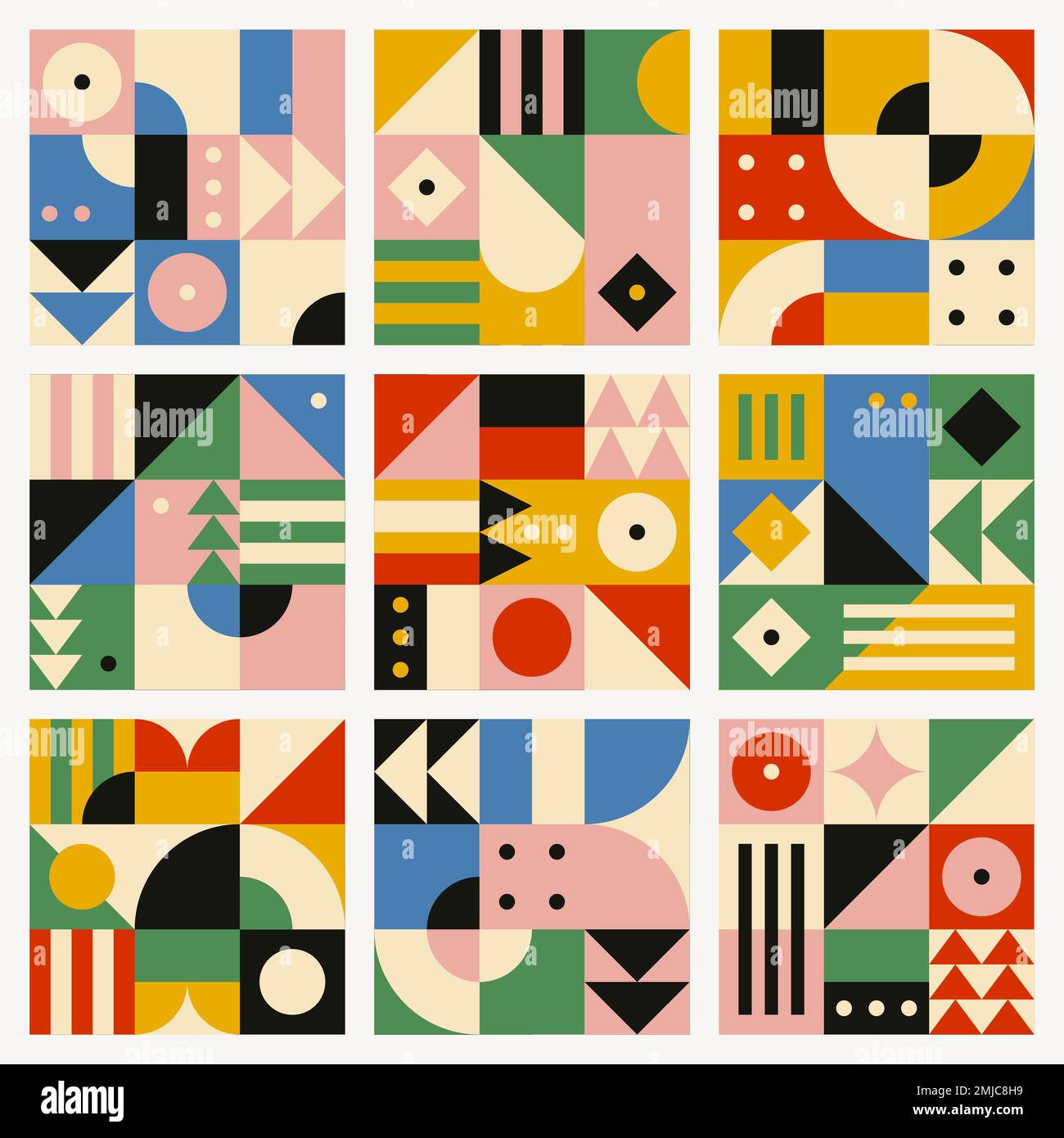 Ensemble sans coutures motif vectoriel plat inspiré de Bauhaus Illustration de Vecteur