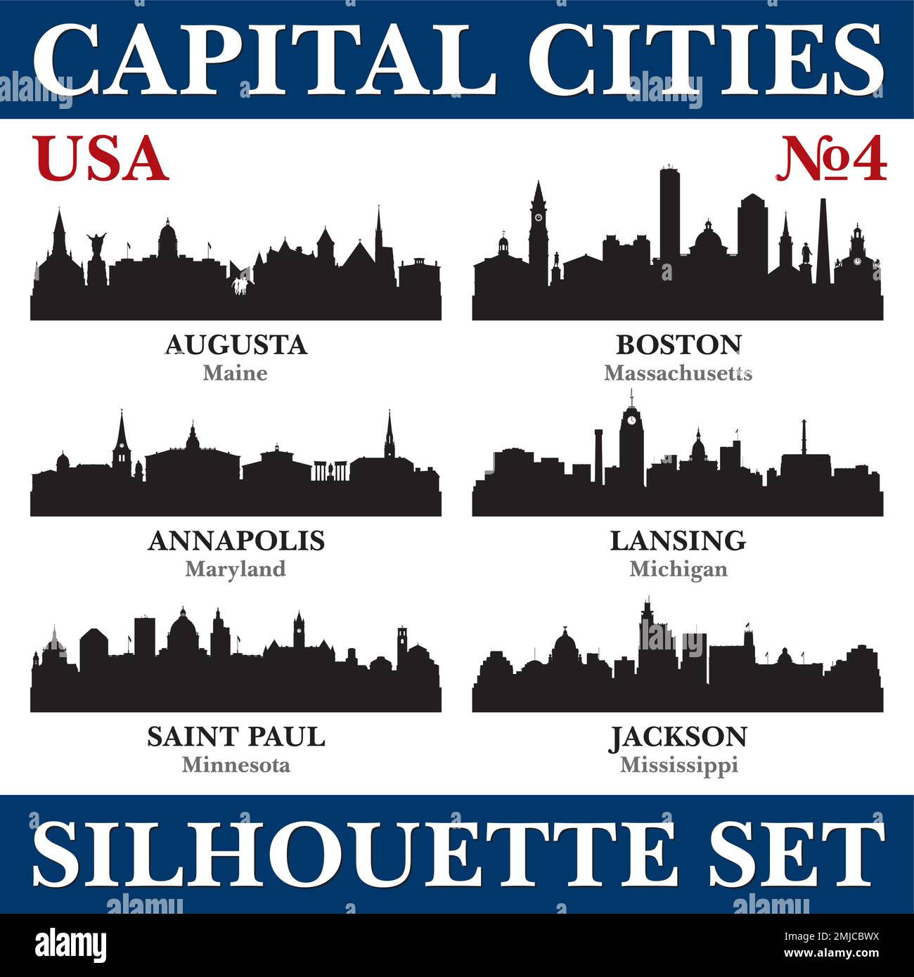 Gratte-ciel des capitales. ÉTATS-UNIS. Partie 4. Illustration d'arrière-plan de silhouette vectorielle. Illustration de Vecteur