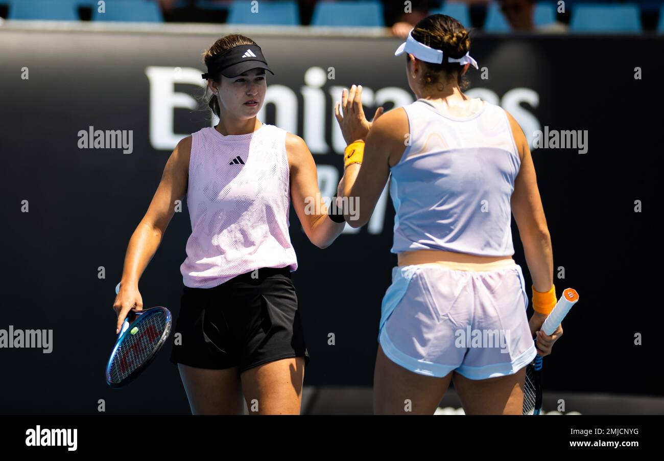 Anna Kalinskaya de Russie et Caroline Dolehide des États-Unis en action lors du double quart de finale de l'Open d'Australie 2023, tournoi de tennis Grand Chelem sur 25 janvier 2023 à Melbourne, Australie - photo : Rob Prange/DPPI/LiveMedia Banque D'Images