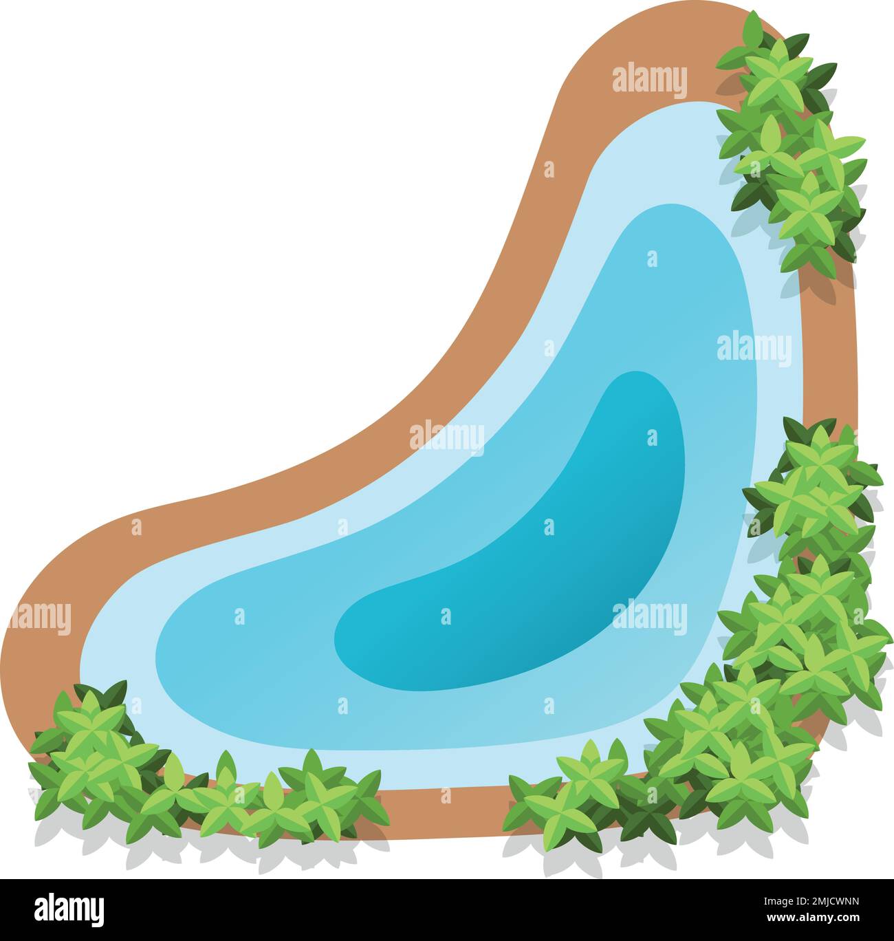 Vue sur l'étang. Élément d'eau de conception de paysage Illustration de Vecteur
