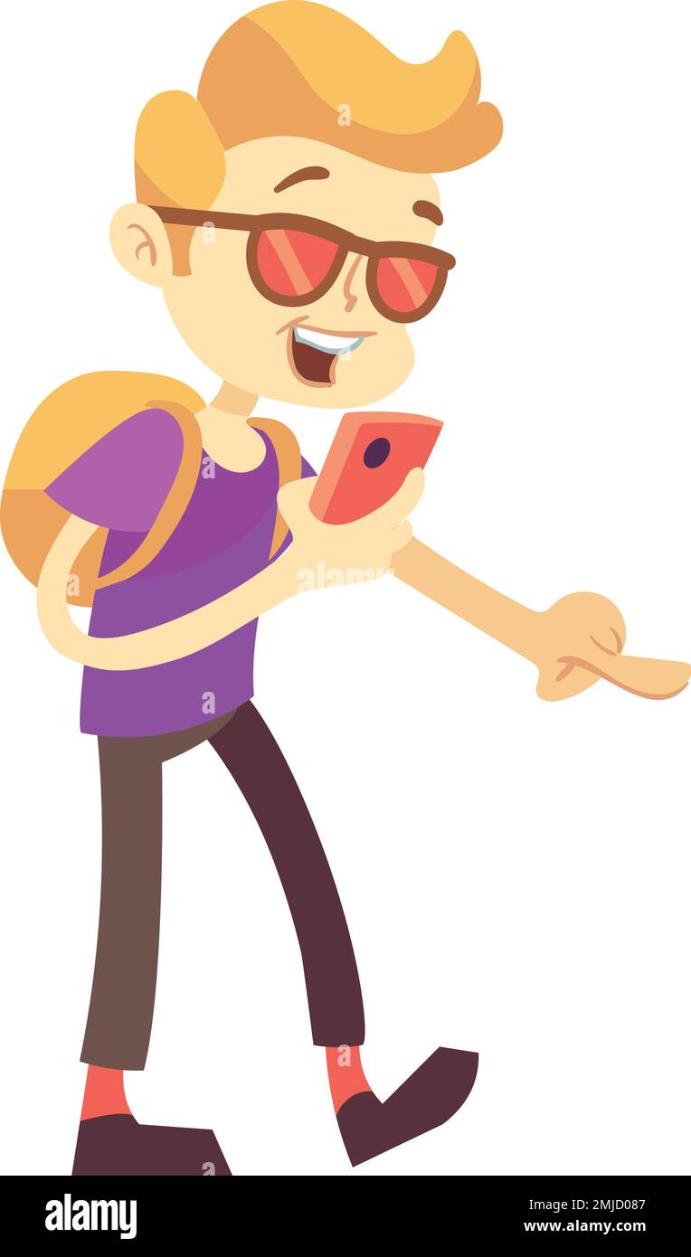 Enfant jouant à un jeu de réalité augmentée sur smartphone. Personnage de dessin animé Illustration de Vecteur