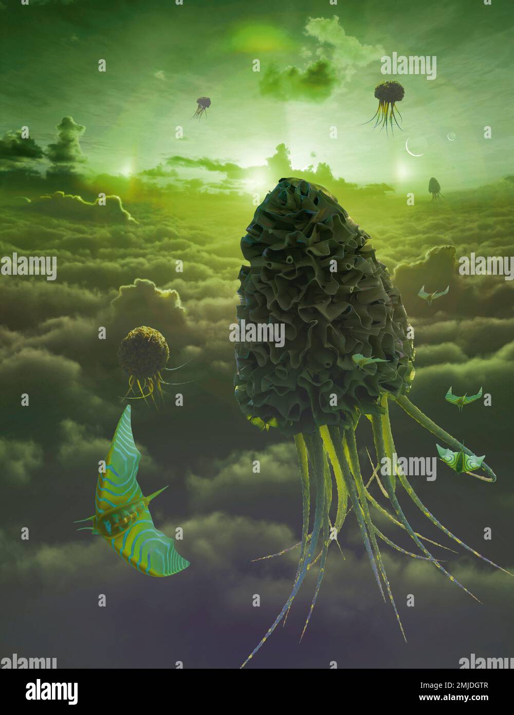 Extraterrestres dans les Skies sur une planète Banque D'Images