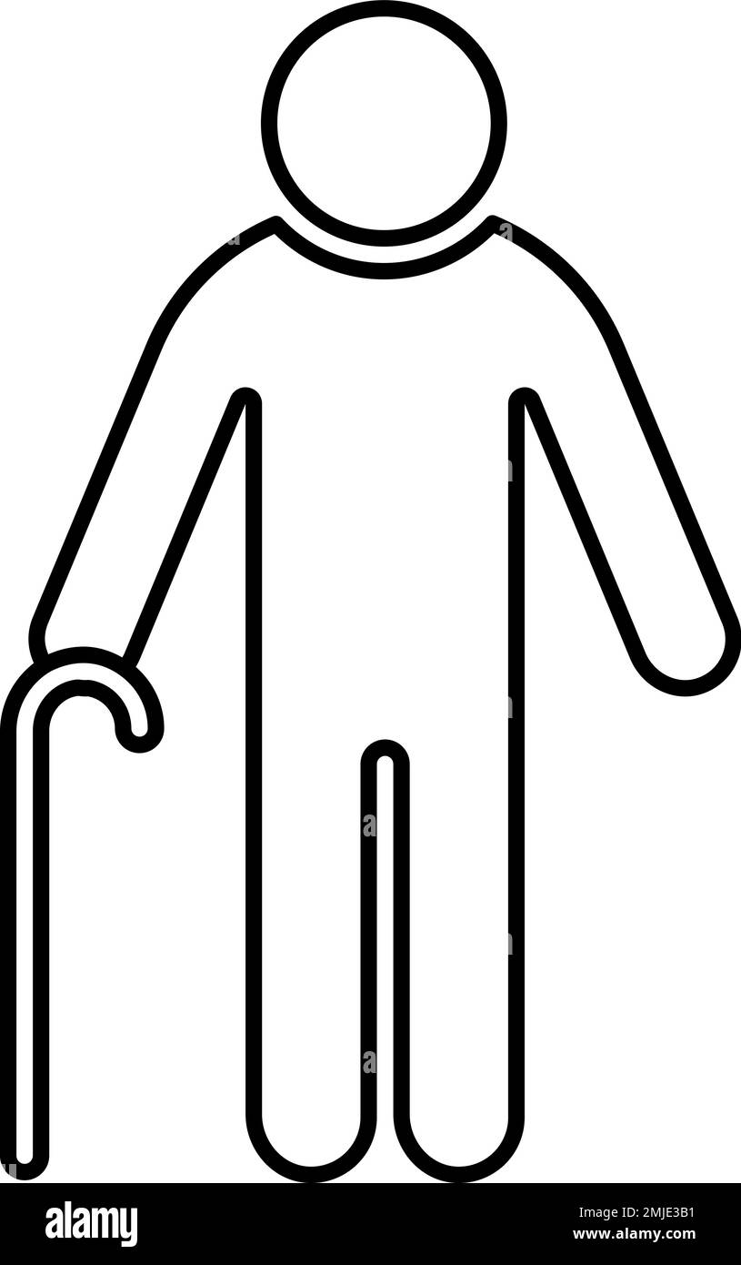 Symbole de l'ancien homme. Senior avec icône de la ligne de canne à pied Illustration de Vecteur