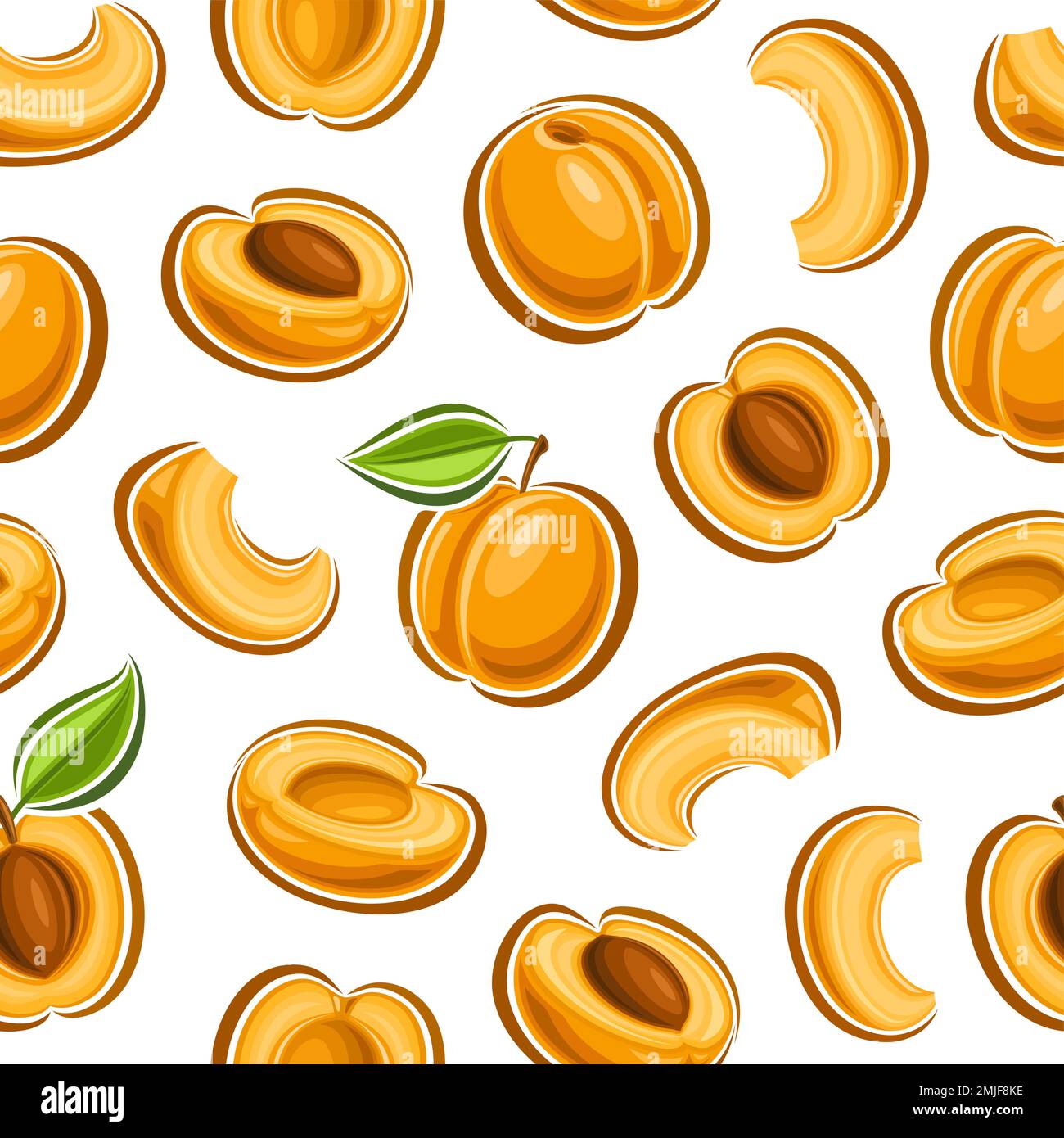 Vector Apricot sans couture motif, fond carré répété avec illustrations découpées d'abricots mûrs hachés avec feuilles vertes pour papier d'emballage, gr Illustration de Vecteur