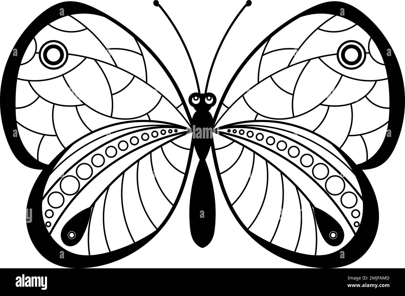 Papillon élégant avec ailes richement ornées. Silhouette de papillon noire Illustration de Vecteur