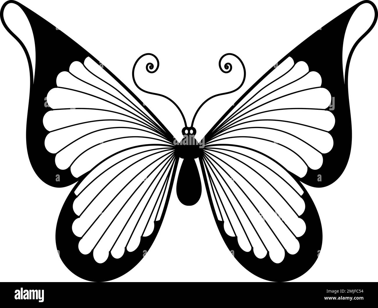 Élément décoratif noir papillon. Ailes élégantes et ornées Illustration de Vecteur