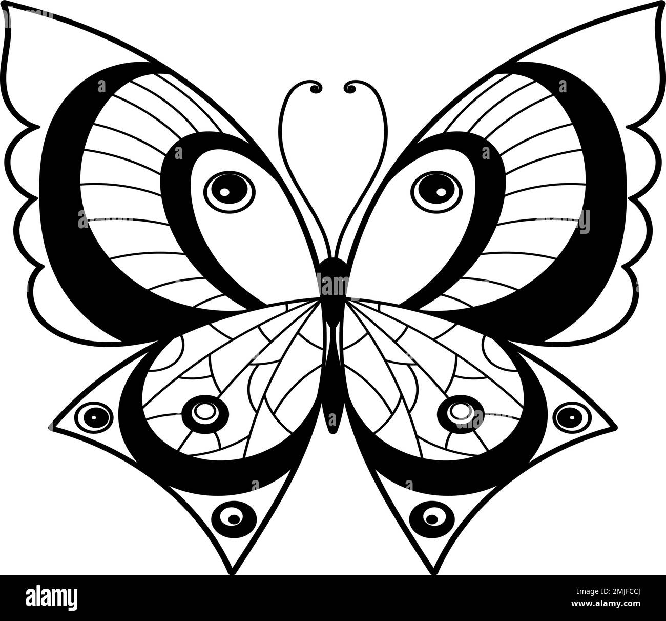 Papillon stylisé avec ailes décoratives en ligne. Insecte décoratif Illustration de Vecteur