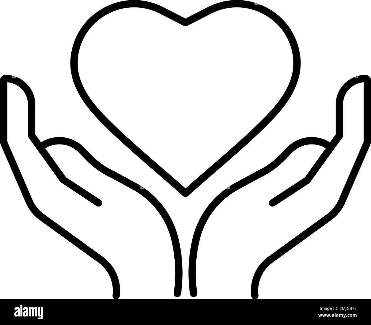 Icône vecteur coeur, mains, charité sur fond transparent. Contour Charité, mains, icône vecteur cardiaque Illustration de Vecteur