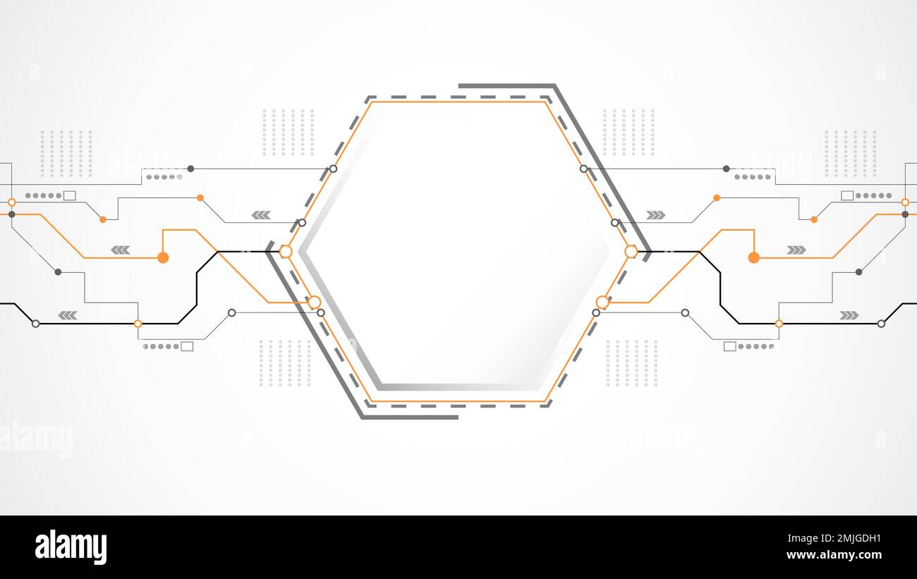 résumé de la technologie de polygone gris blanc. technologie avec ligne numérique couleur gris, orange, point, hi-tech, vecteur. polygone technologique pour Illustration de Vecteur