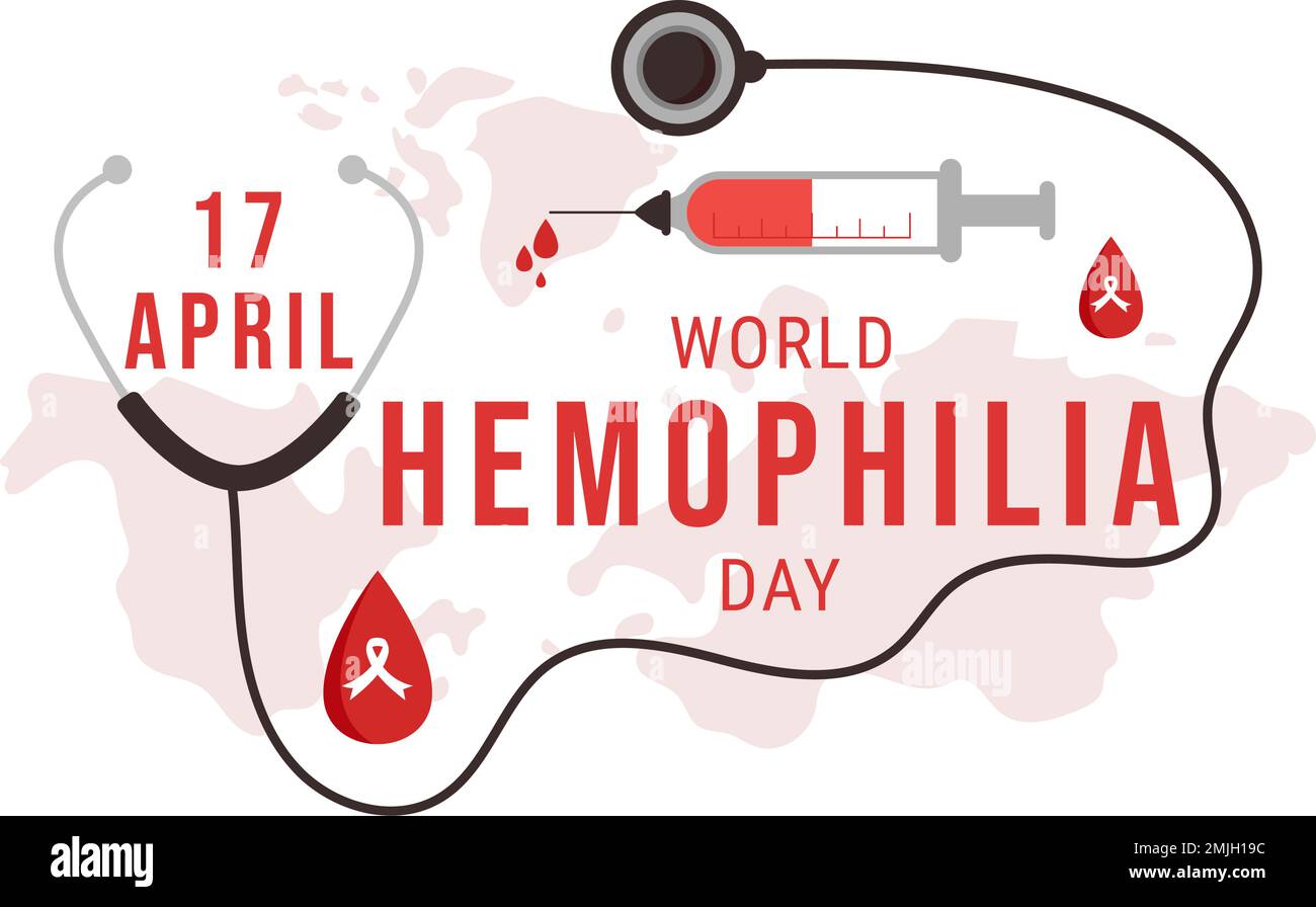Journée mondiale de l'hémophilie sur 17 avril Illustration avec sang de saignement rouge pour bannière Web ou page de renvoi en dessin animé à la main Illustration de Vecteur