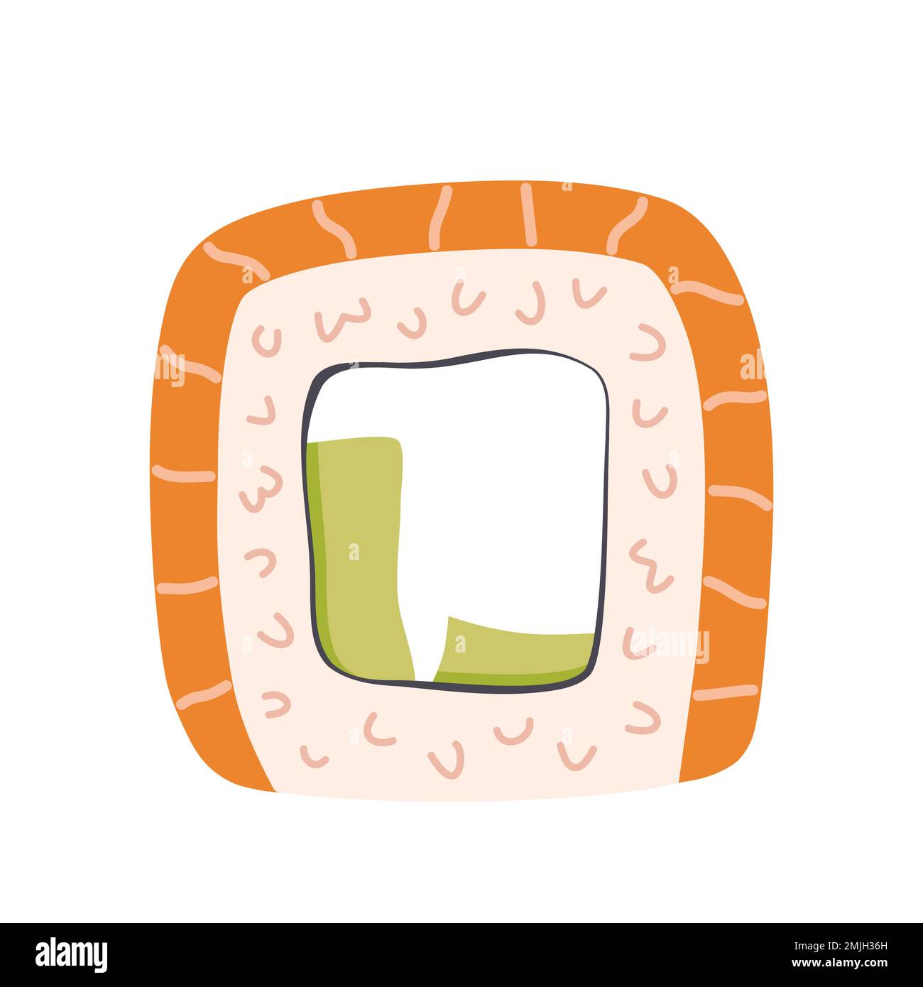 Rouleau Philadelphie. Un petit pain à sushi au fromage à la crème, au riz, à l'avocat et au saumon. Cuisine japonaise traditionnelle. Maki. Illustration vectorielle isolée. Illustration de Vecteur