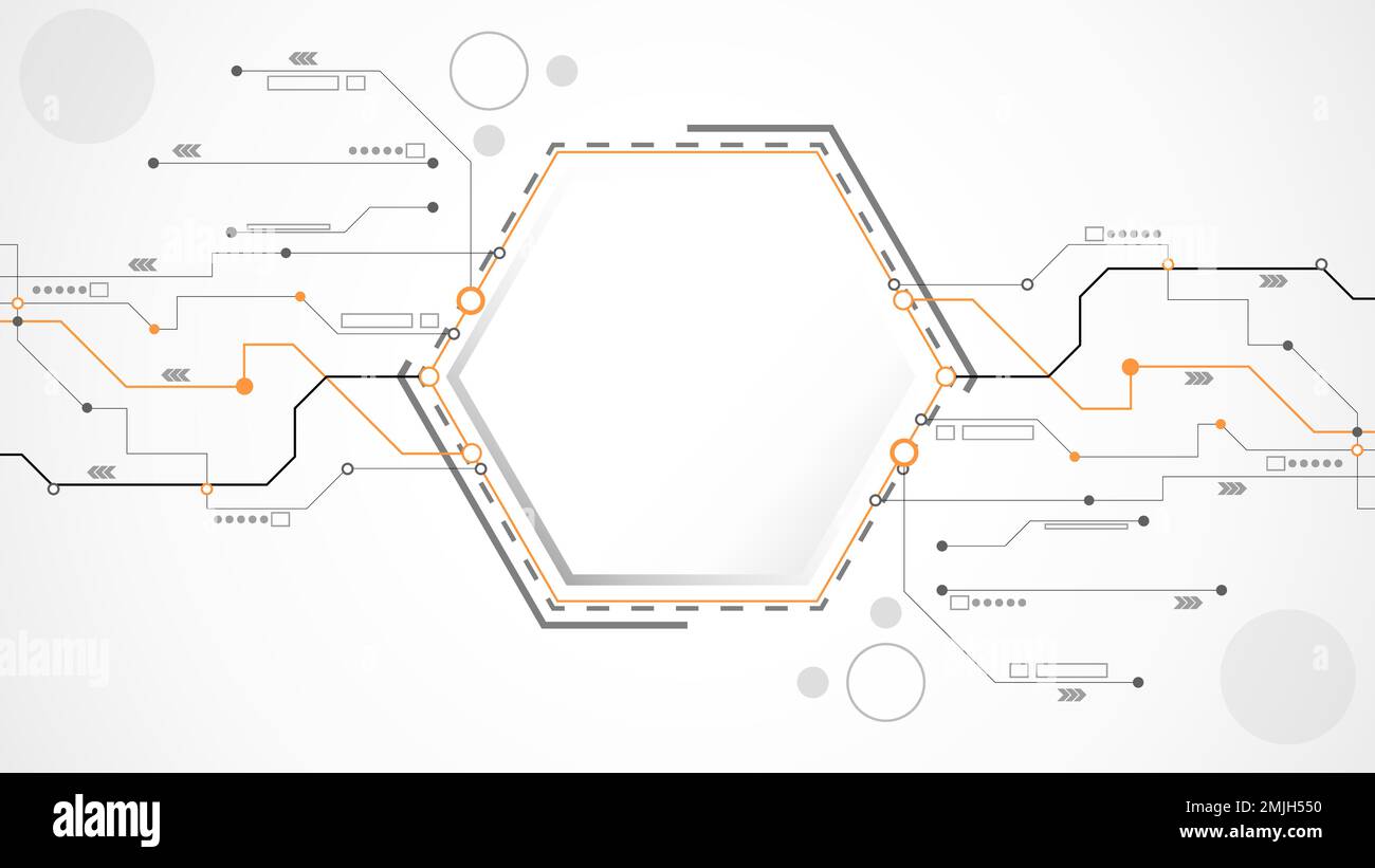 résumé de la technologie de polygone gris blanc. technologie avec ligne numérique couleur gris, orange, point, hi-tech, vecteur. polygone technologique pour Illustration de Vecteur