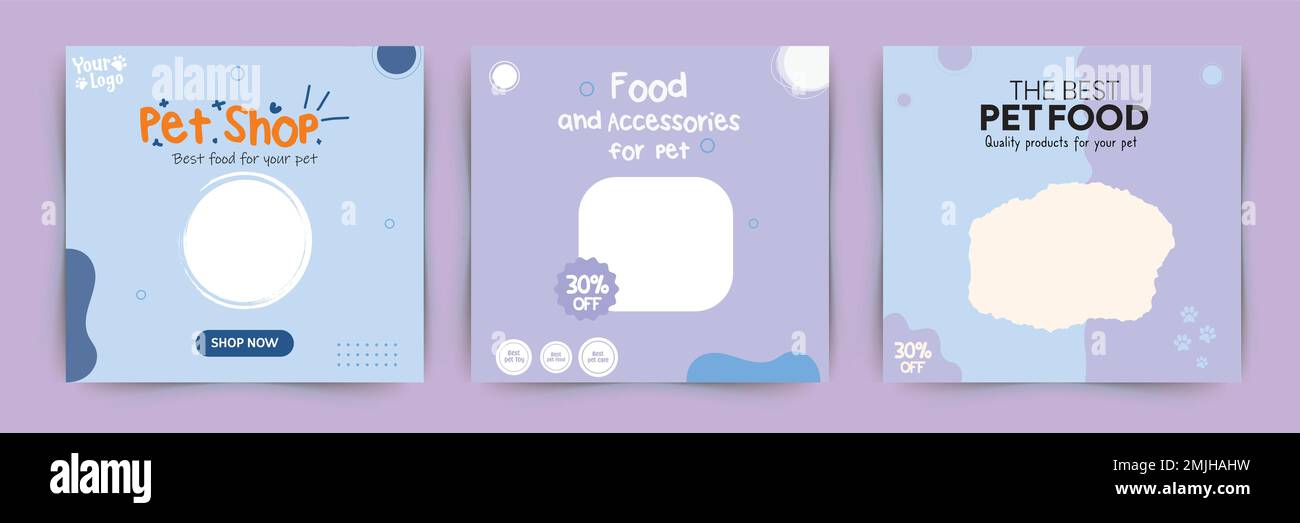 Couvertures de bannière de modèle de poteau pour les services de soins pour animaux, les magasins, la nourriture et les accessoires. Modèle de post-publication de médias sociaux d'adoption PET. Illustration de Vecteur
