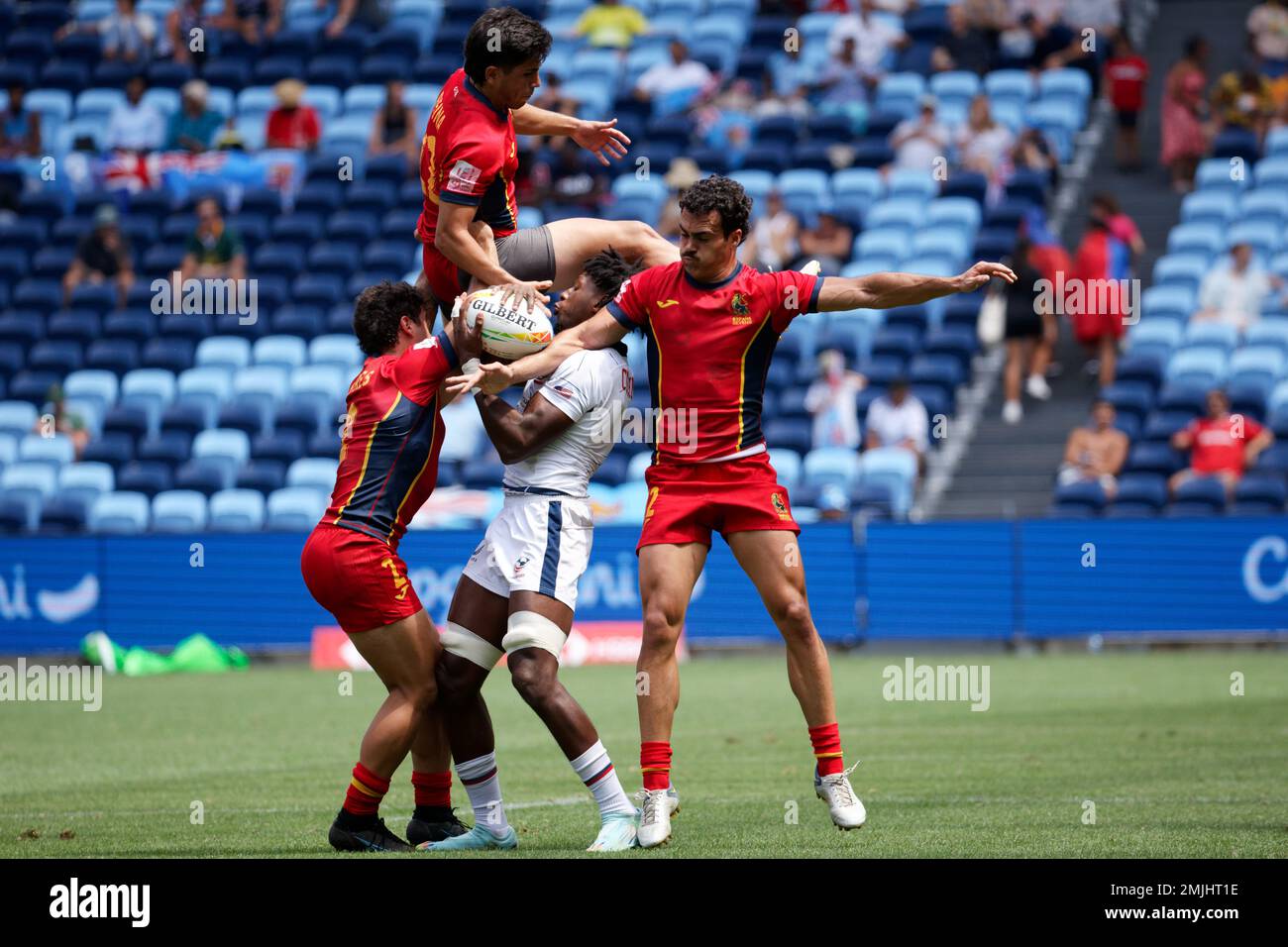 Sydney, Australie. 27th janvier 2023. Aaron Cummings des États-Unis capture le ballon lâche de la ligne pendant le match de Sydney Sevens 2023 entre les États-Unis et l'Espagne au stade Allianz sur 27 janvier 2023 à Sydney, Australie crédit: IOIO IMAGES/Alay Live News Banque D'Images