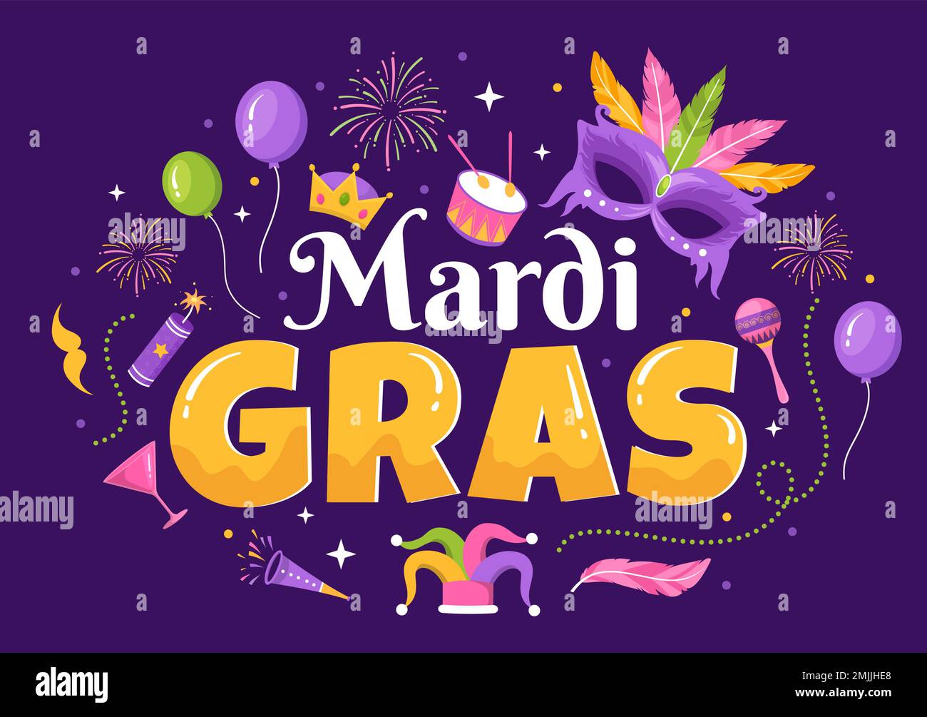 Mardi gras Carnival Party Illustration avec masque, plumes et Art Festival pour Web Banner ou Landing page en Flat Cartoon modèles dessinés à la main Illustration de Vecteur