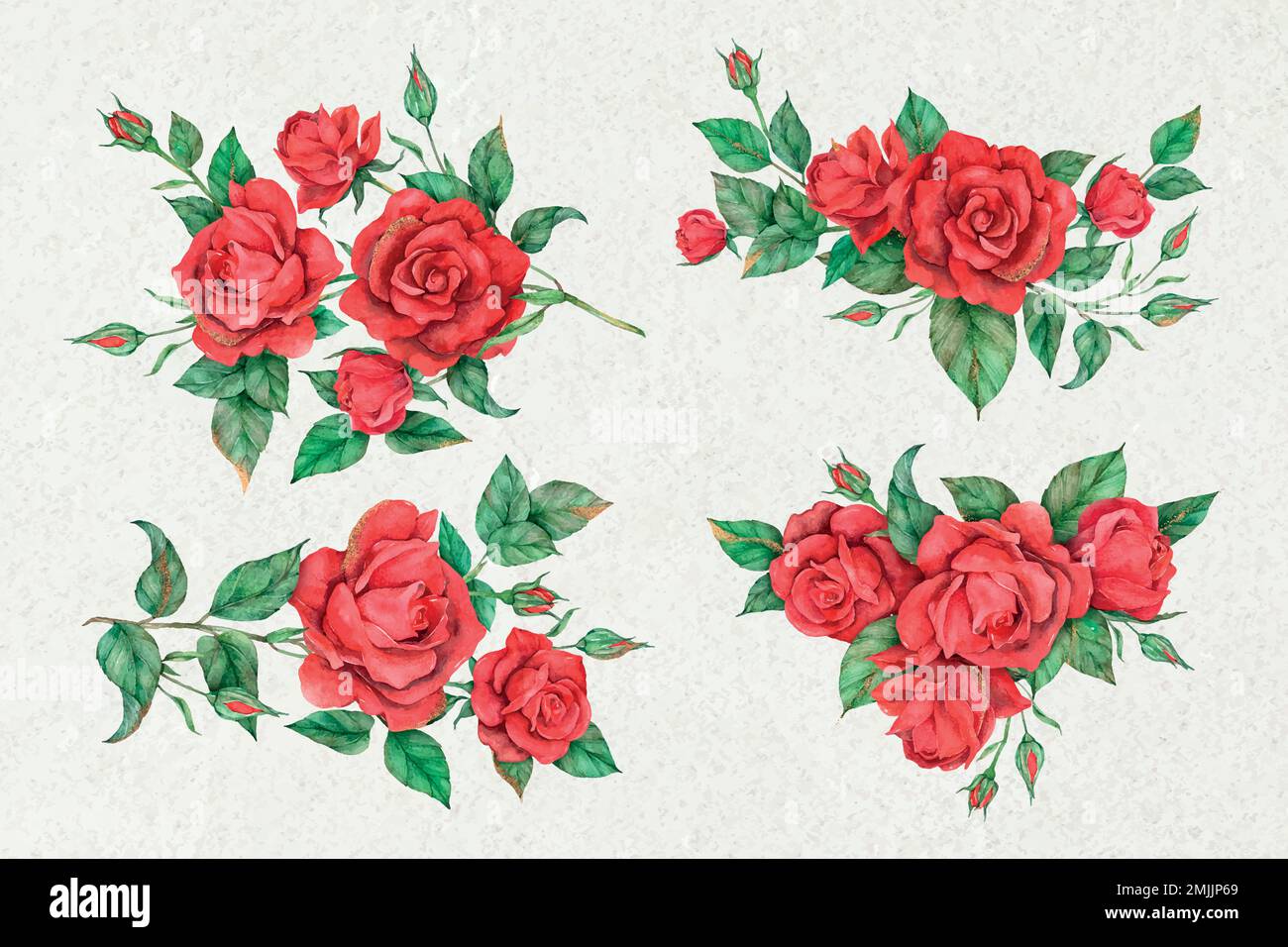 Ensemble de fleurs roses rouges vectorisées à la main Illustration de Vecteur