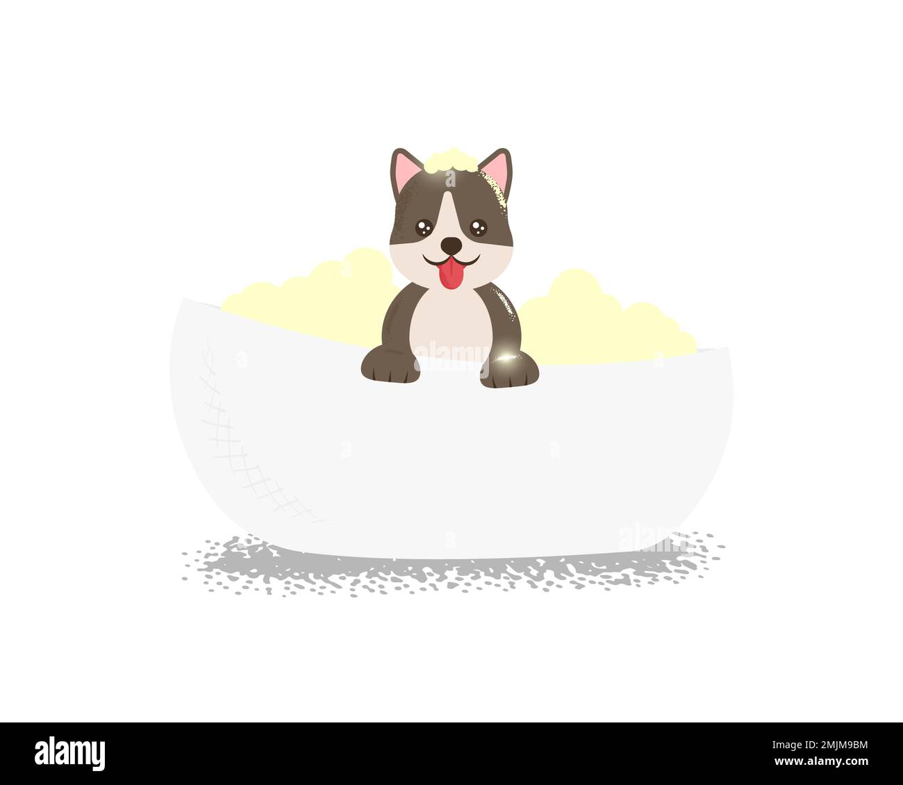 Magnifique portrait de chien dans le bain sur fond blanc pour le design d'un salon de coiffure. chien domestique, chiot, chien, animal de compagnie. arrière-plan vectoriel. . Illustration vectorielle Illustration de Vecteur