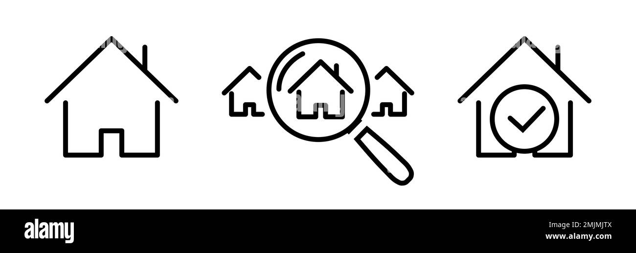 Icône de ligne de recherche immobilière définir prêt hypothécaire approuvé Illustration de Vecteur