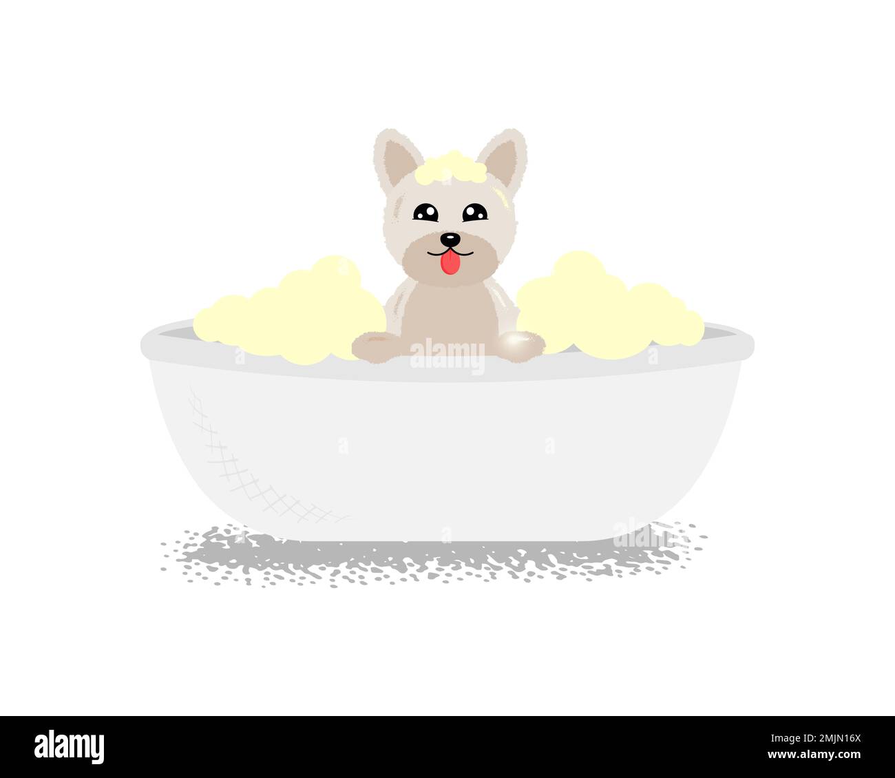 Magnifique portrait de chien dans le bain sur fond blanc pour le design d'un salon de coiffure. chien domestique, chiot, chien, animal de compagnie. arrière-plan vectoriel. . Illustration vectorielle Illustration de Vecteur