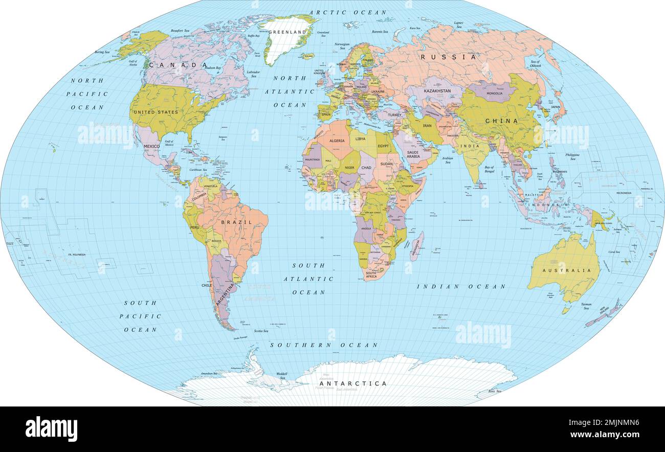 Carte politique du monde projection Winkel-Tripel Illustration de Vecteur