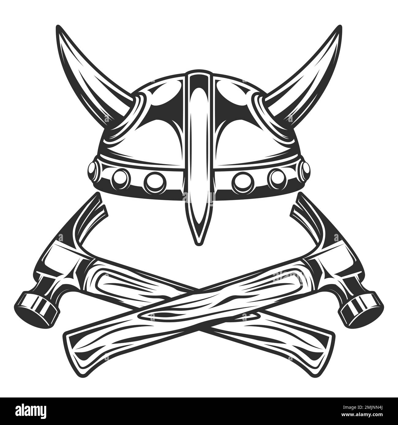 Viking casque à cornes et marteau croisé constructeur d'entreprise de construction et de remodelage de maison illustration Illustration de Vecteur