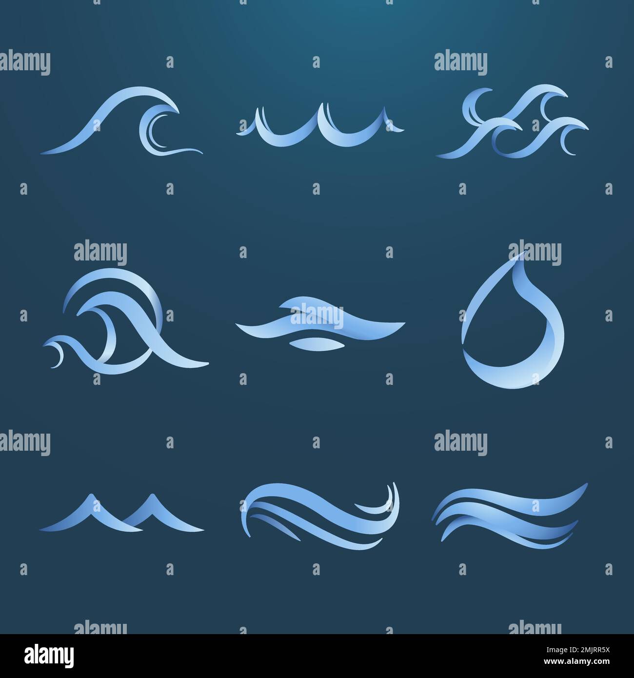 Autocollant Ocean Wave, clipart d'eau animé, élément de logo bleu pour ensemble de vecteur d'affaires Illustration de Vecteur