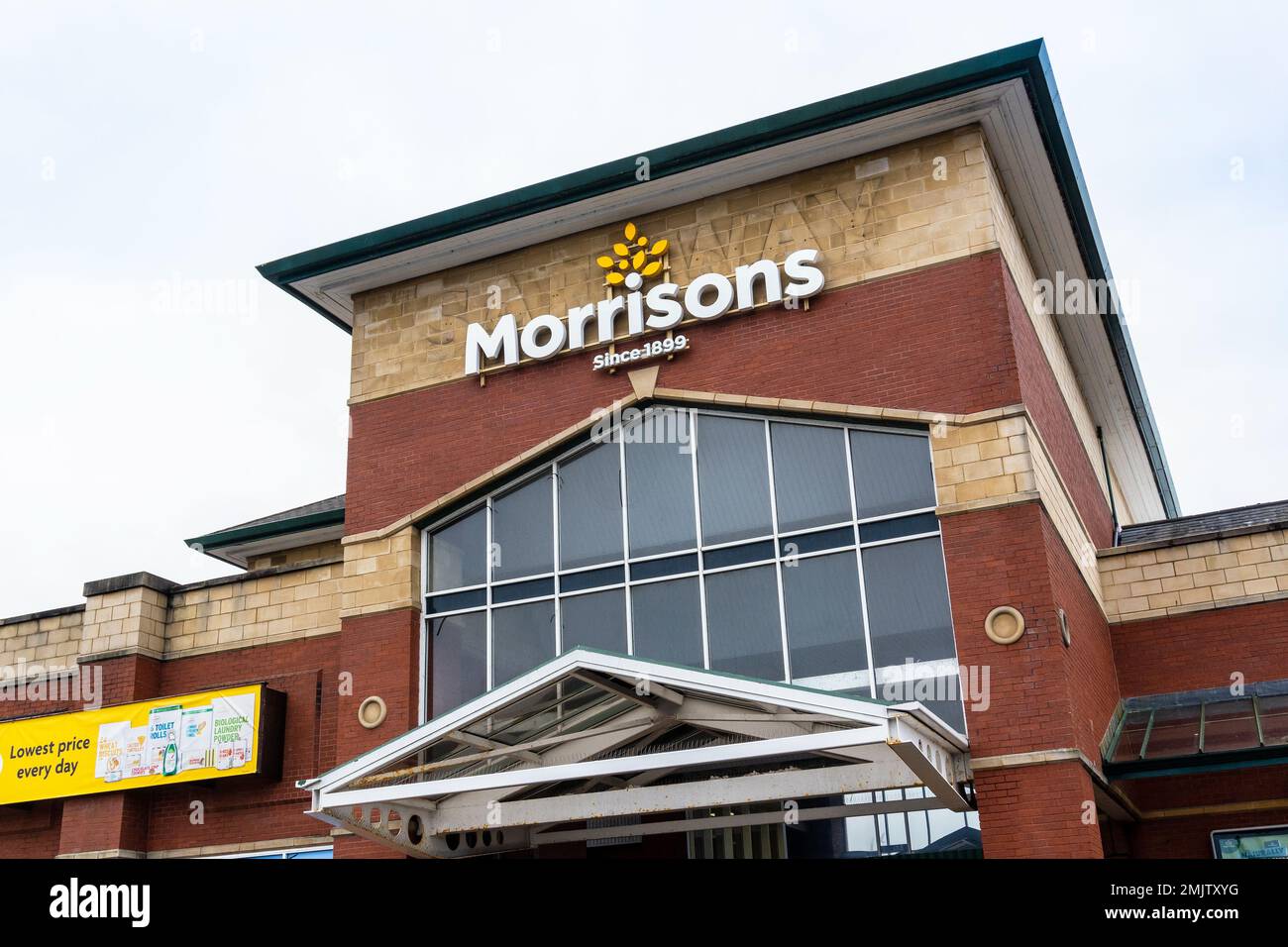 Signalisation au supermarché Morrisons, Ayr, Écosse, Royaume-Uni Banque D'Images