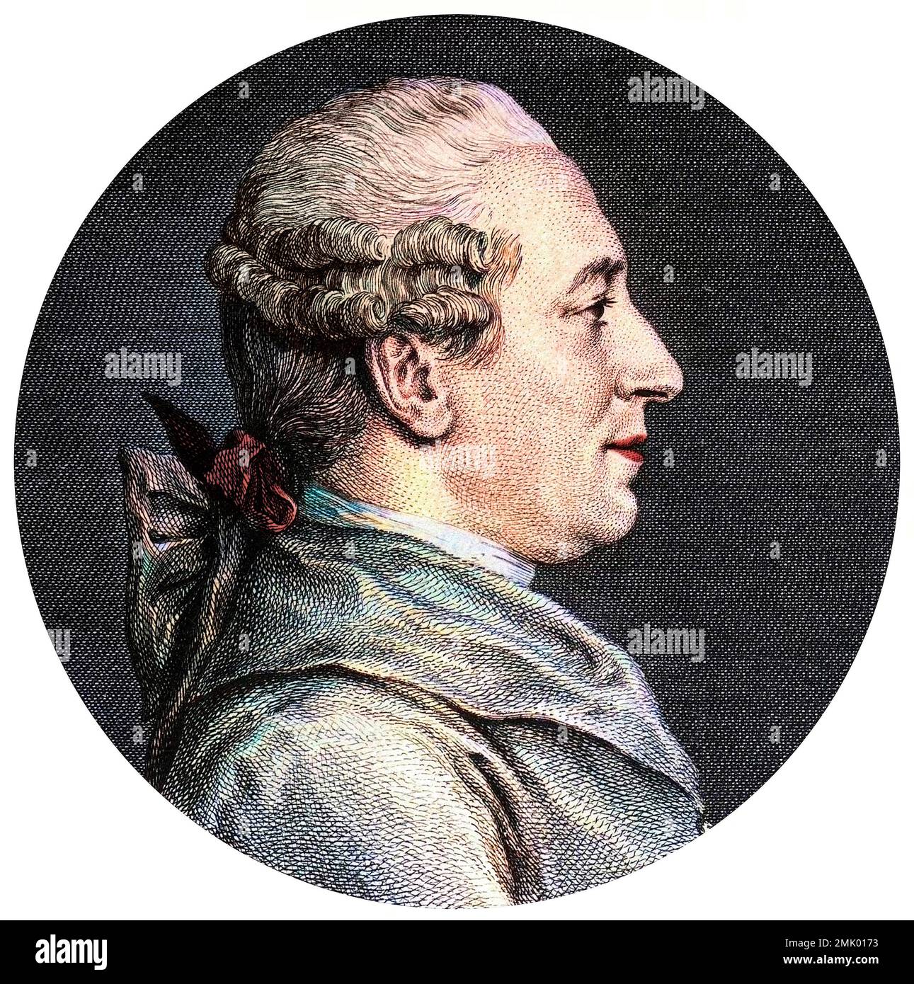 Portrait de Pierre Augustin (Pierre-Augustin) Caron de Beaumarchais (1732-1799), horloger, inventeur, musicien, diplomate et écrivain français Banque D'Images