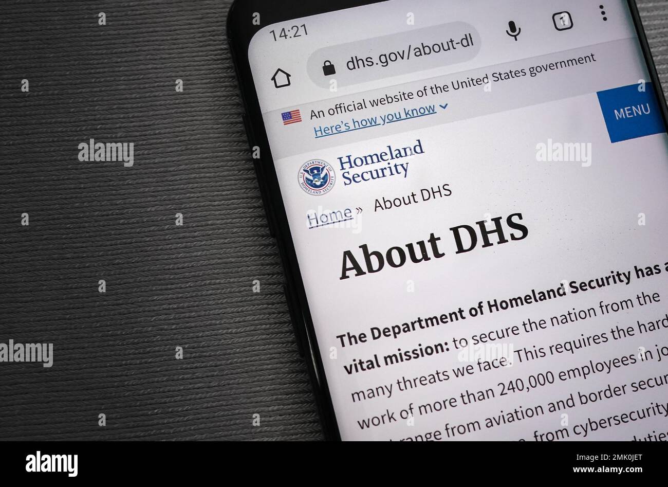 PAGE Web DU Département DE la sécurité intérieure DES ÉTATS-UNIS Banque D'Images