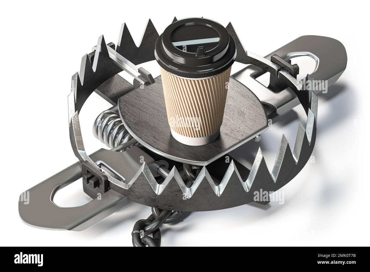 Piège avec tasse à papier à café. Notion de dépendance et de dépendance café et café. 3d illustration Banque D'Images
