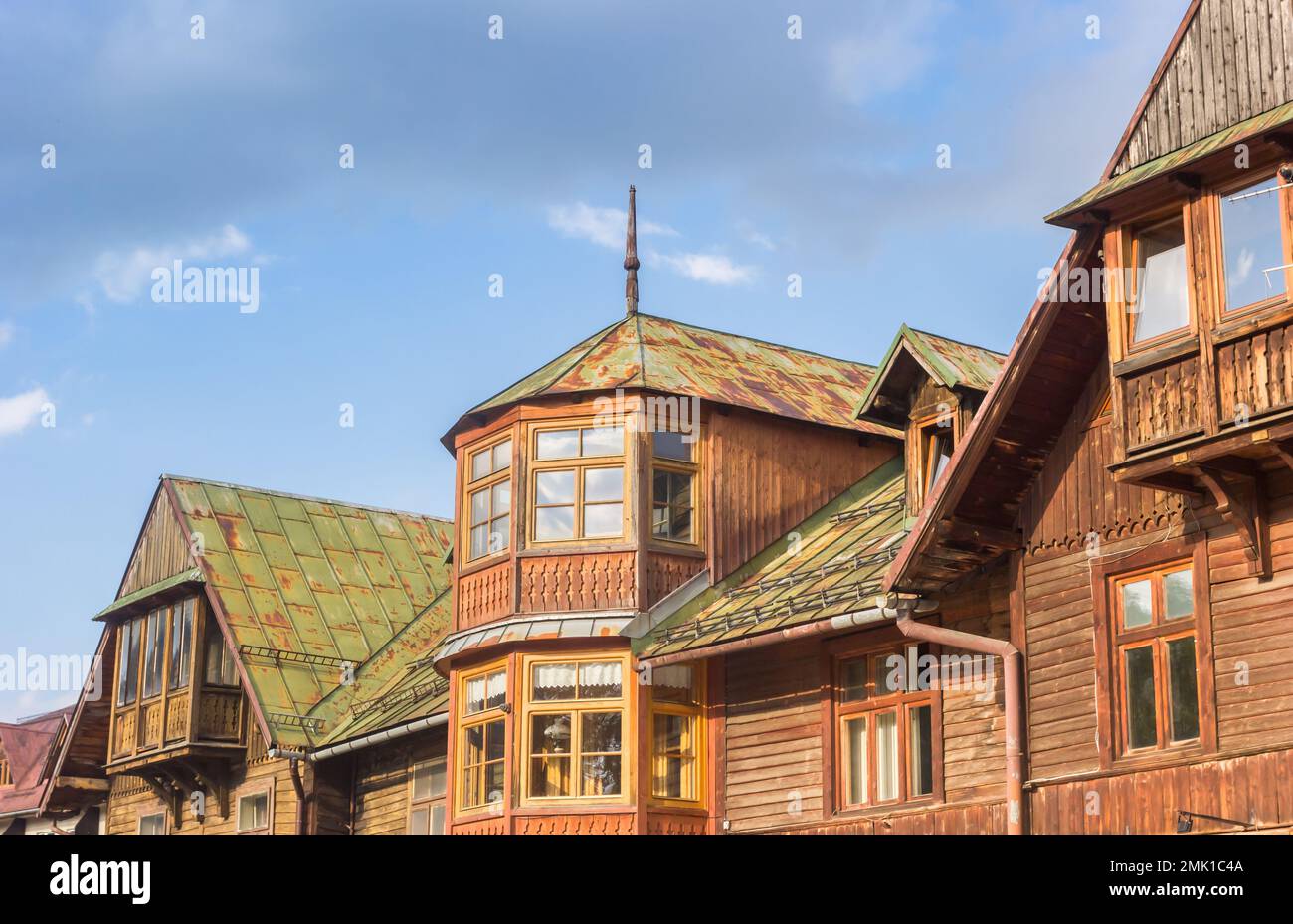 Architecture traditionnelle en bois dans le centre du village historique de Zakopane, Pologne Banque D'Images
