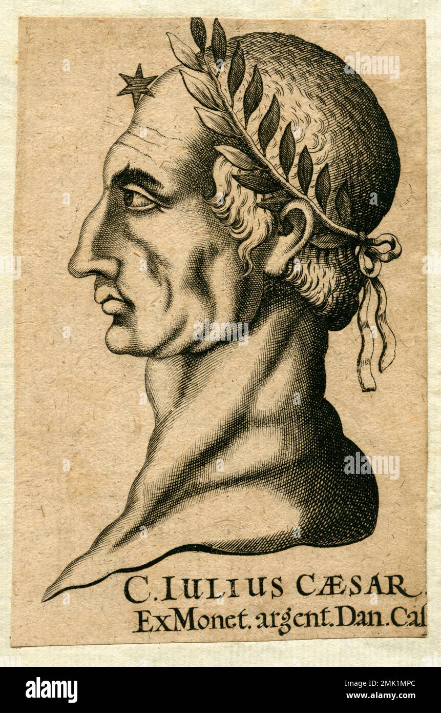 Europa, Italien, ROM, Gaius Julius Cäsar, römischer Politiker, Kupferstich, UM 1650, Motiv stamtt aus einem Buch . / Europe, Italie, Rome , Jules César, homme d'État romain, gravure de coperplate, vers 1650, image d'un livre . Banque D'Images