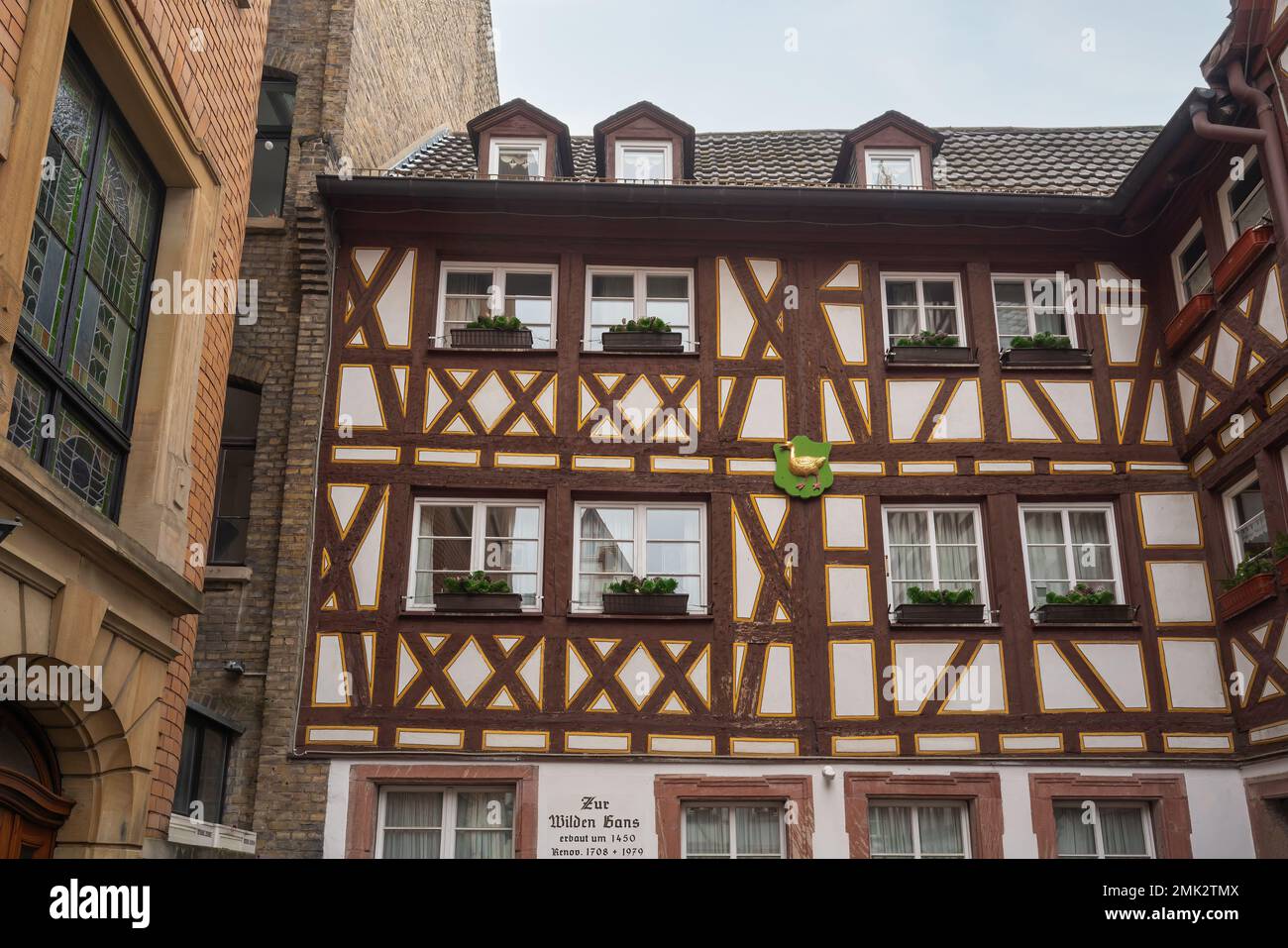 Historique Zur Wilden Gans Maison à colombages à la place Kirschgarten - Mayence, Allemagne Banque D'Images