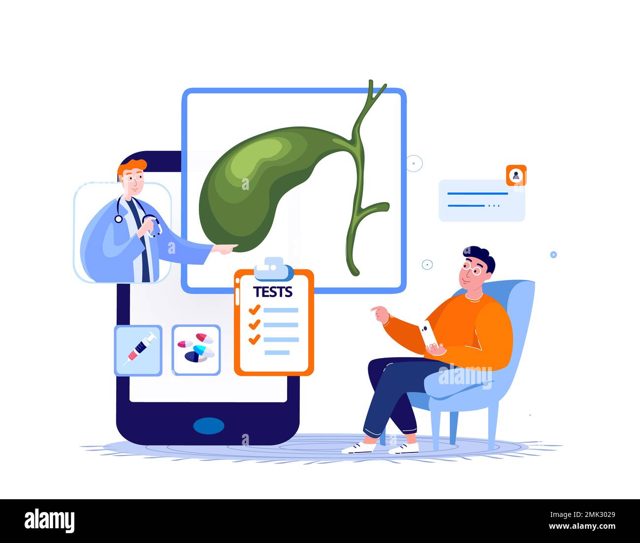 Médecin en ligne gastro-entérologue Consulter patient dans ordinateur portable. Système de vésicule biliaire Internet diagnostic.Gall Cholalic Organ Cholecystitis traitement.Dig Banque D'Images