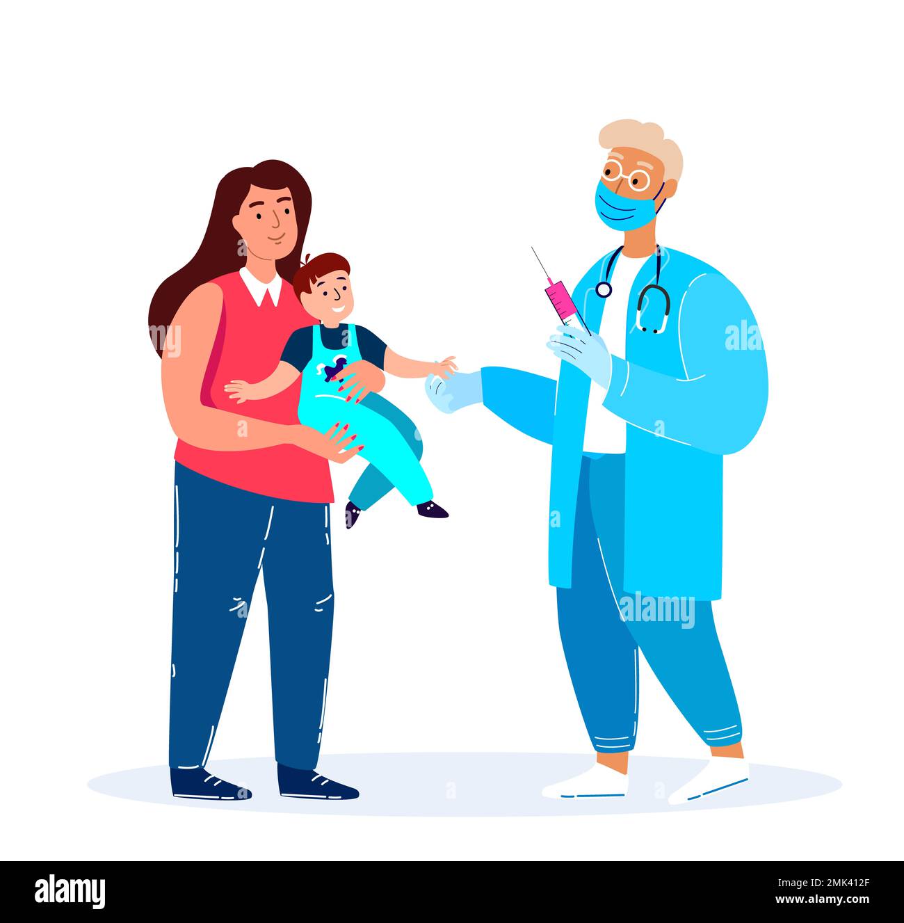 Un pédiatre masculin médecin vaccine un enfant.concept d'inoculation illustration de l'immunité santé. Mère avec bébé à l'hôpital.Docteur dans un Unif médical Banque D'Images