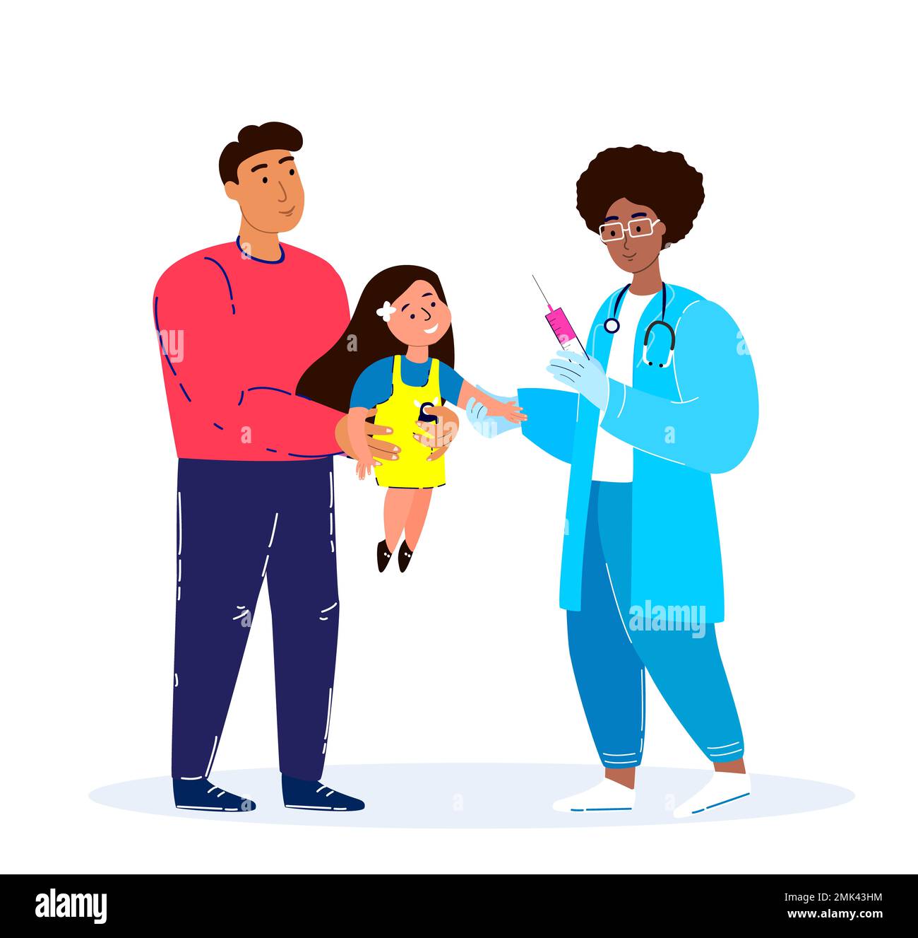 Femme pédiatre Docteur vacciner un enfant fille.concept d'inoculation illustration,immunité santé.Père avec bébé à l'hôpital.Docteur dans une ONU médicale Banque D'Images