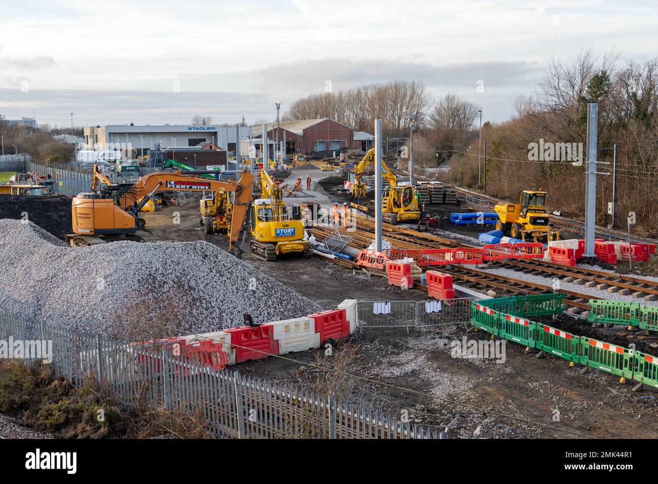 Travaux de construction du nouveau dépôt du métro Tyne and Wear dans la zone de Garden Village de la ville de Newcastle upon Tyne, Royaume-Uni Banque D'Images