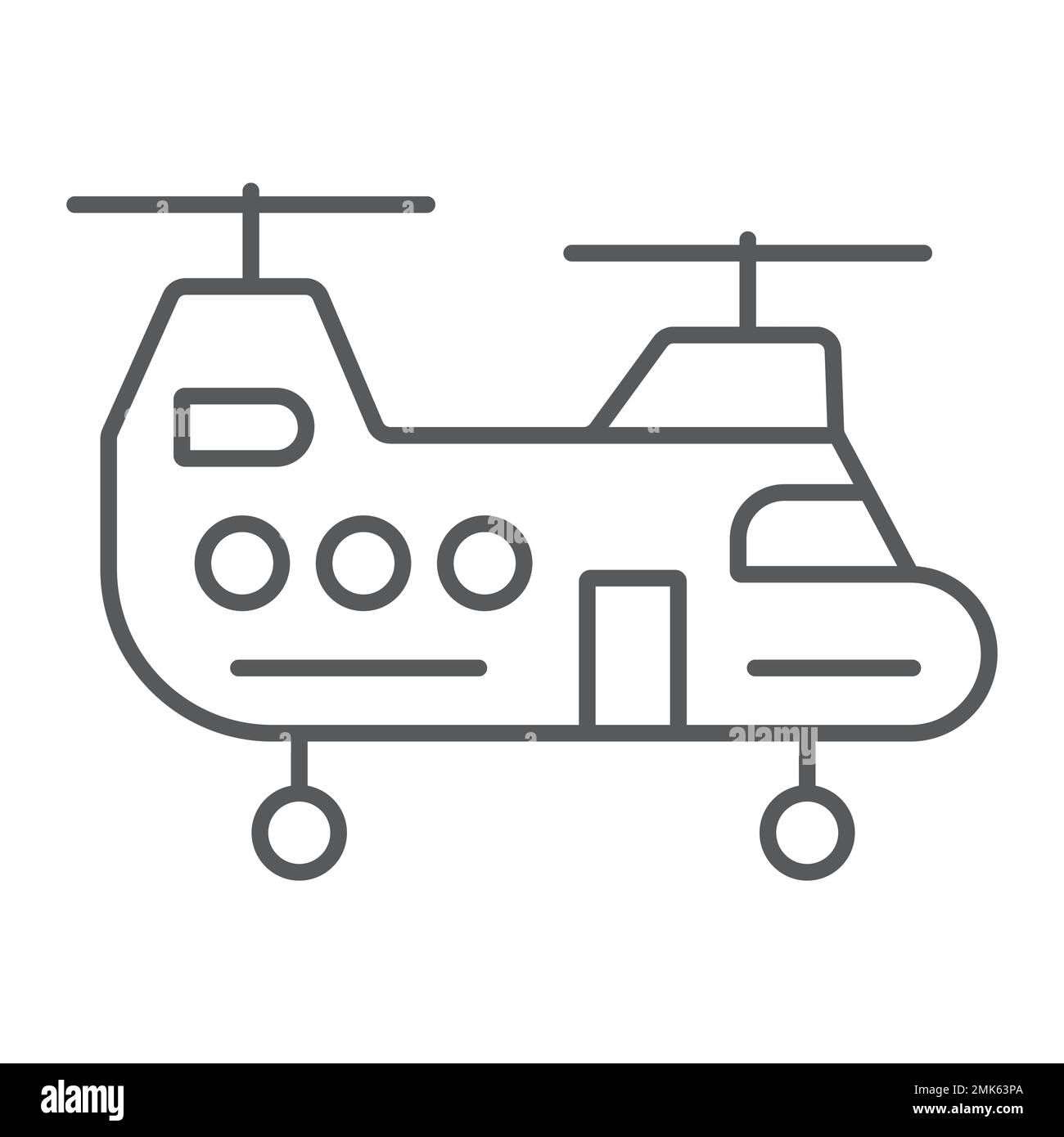 Icône d'hélicoptère militaire à lignes fines, militaire et véhicule, symbole de chopper, graphiques vectoriels, un motif linéaire sur un fond blanc, eps 10. Illustration de Vecteur