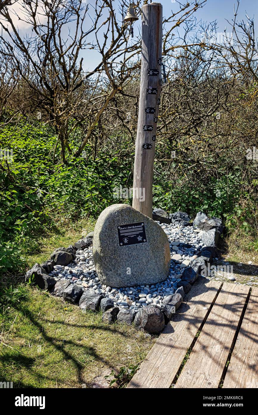 Monument commémoratif Rock n Roll, stèle, pierre commémorative, cimetière des sans-nom, Insel Duene, Helgoland, Schleswig-Holstein, Allemagne Banque D'Images