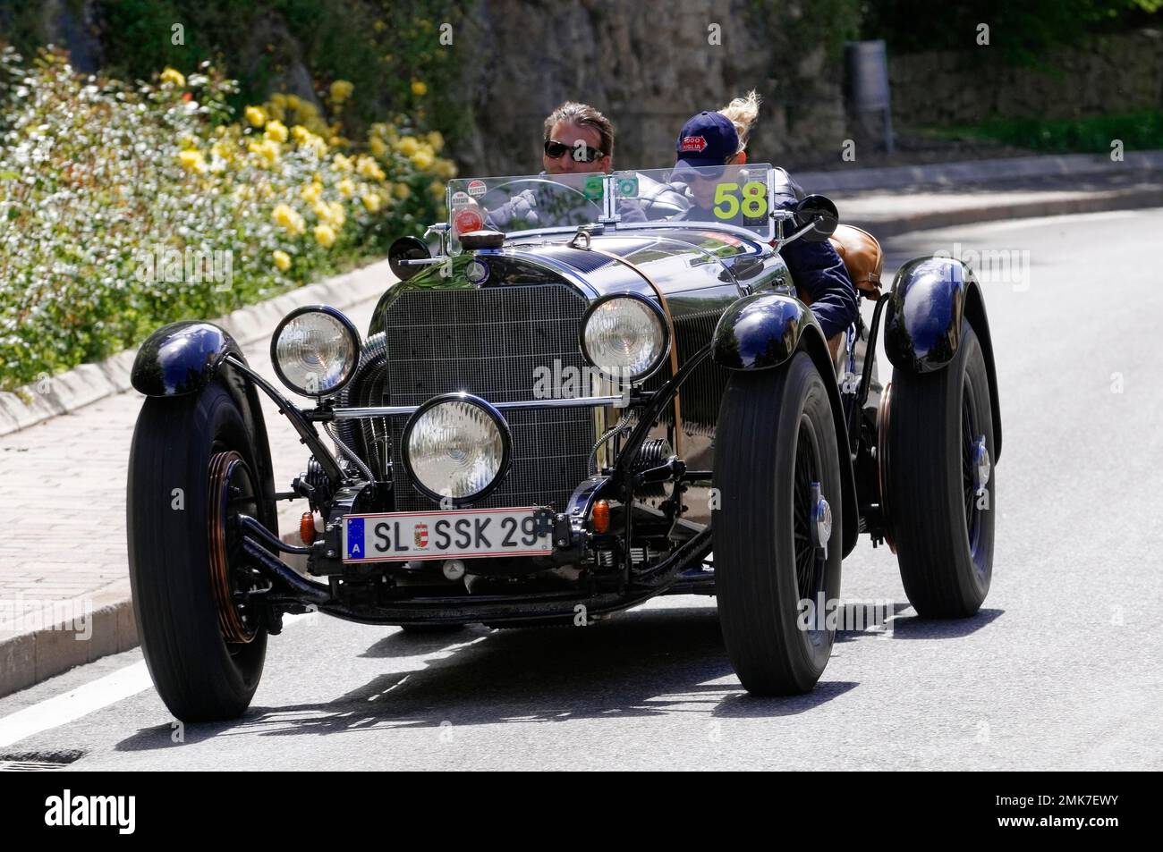 Mille Miglia 2014, n° 58 Mercedes-Benz 710SSK construite en 1929 course de voitures Vintage. Saint-Marin, Italie Banque D'Images