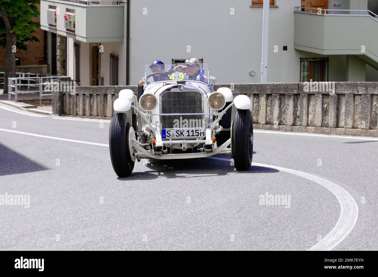 Mille Miglia 2014, no 49 Mercedes-Benz 710 SSK Vintage car Race. Saint-Marin, Italie Banque D'Images