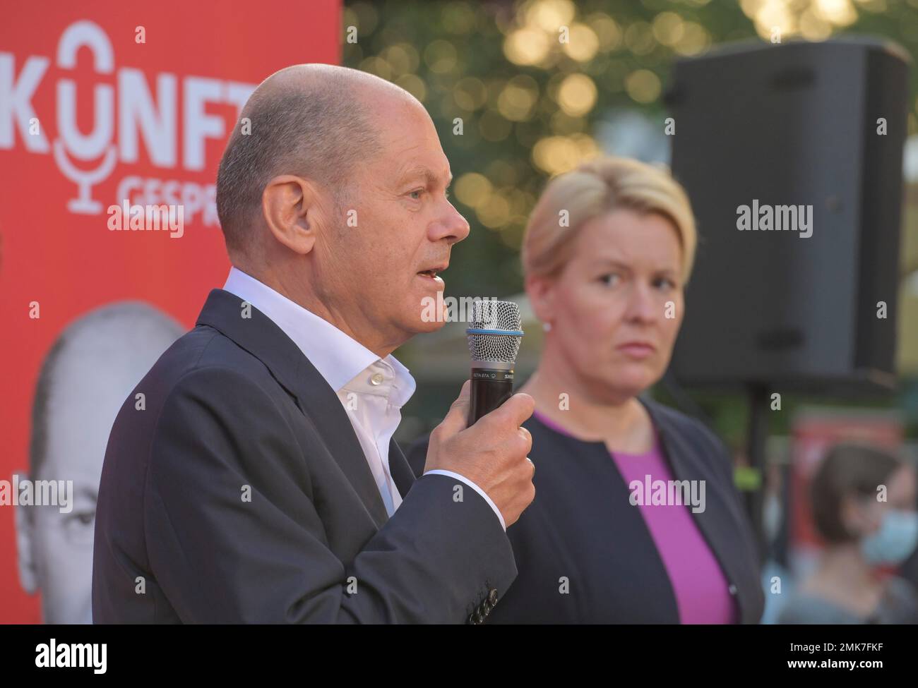 03. 09. 2021. OLAF Scholz et Franziska Giffey. Événement de campagne électorale SPD. Wirtshaus Zenner, Treptower Park, Treptow, Berlin, Allemagne Banque D'Images