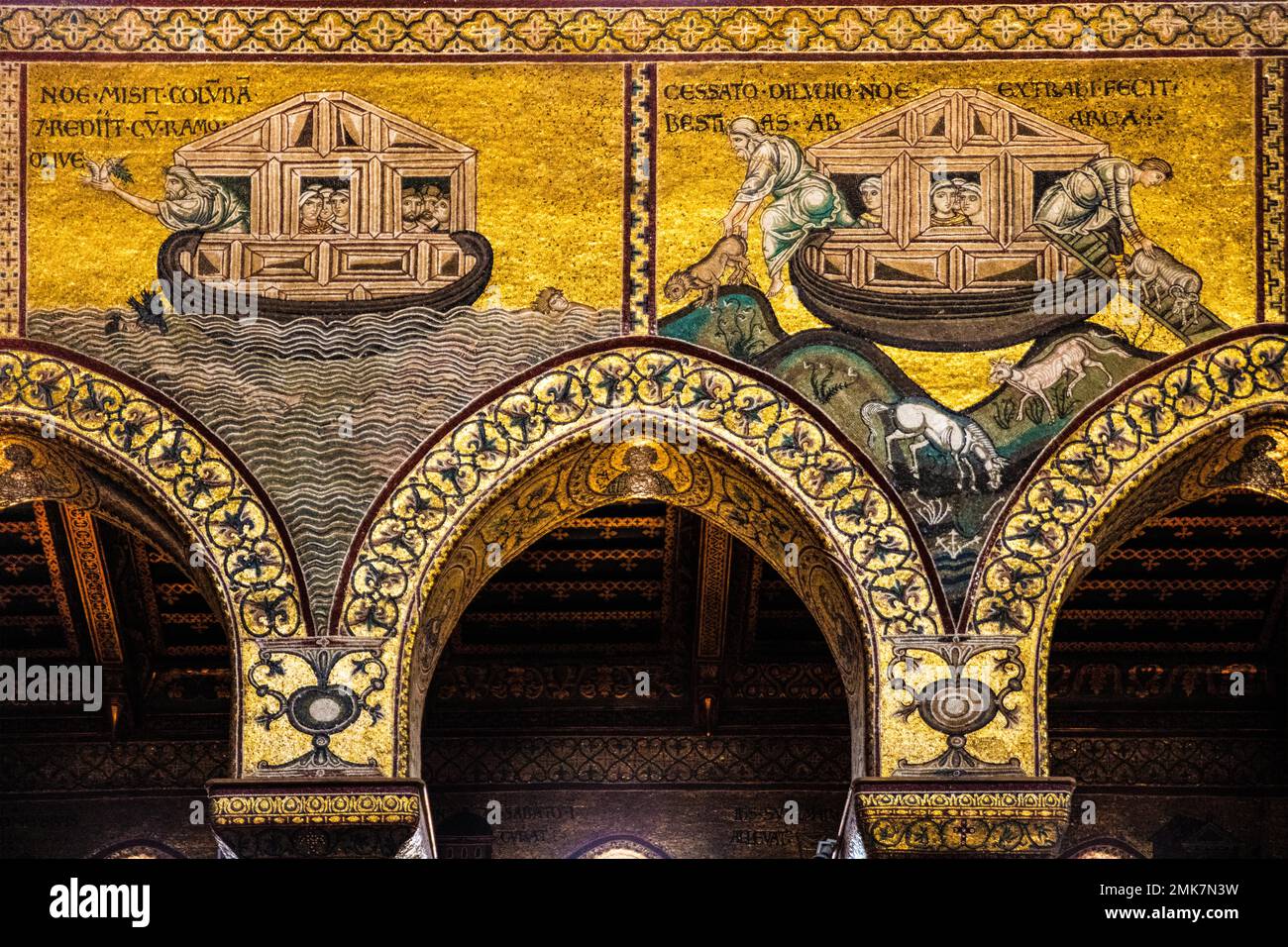 Noahs Ark, mosaïques byzantines de terre d'or, cathédrale de Monreale, Santa Maria Nuova, Sicile, Monreale, Sicile, Italie Banque D'Images