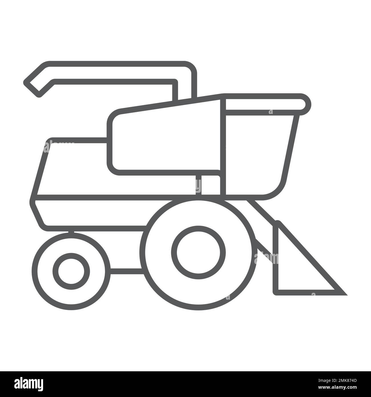 Icône de ligne mince de moissonneuse-batteuse, agriculture et ferme, panneau de véhicule, graphiques vectoriels, un motif linéaire sur fond blanc, eps 10. Illustration de Vecteur
